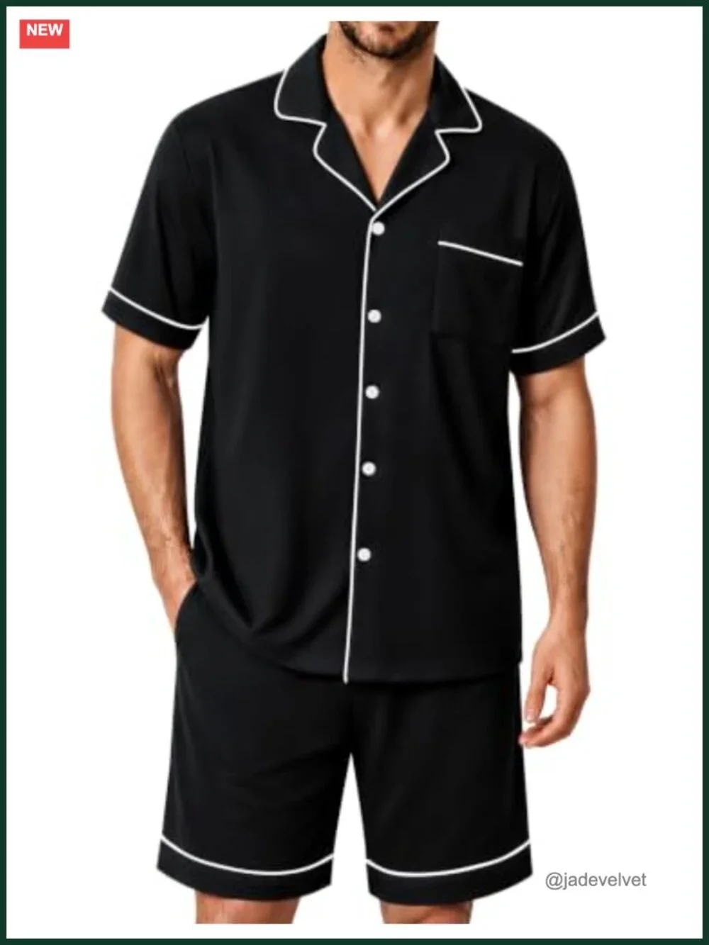 100% Cotton Men's Pajama Set Short Sleeve Button Down Loungewear 2 Piece with
